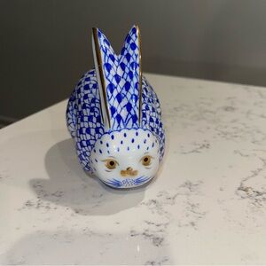 Blue and Gold Porcelain Rabbit Figurine